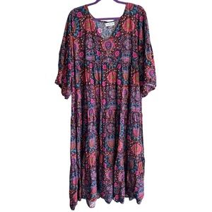 NATURAL LIFE Purple Pink Tiered Maxi Sundress XL